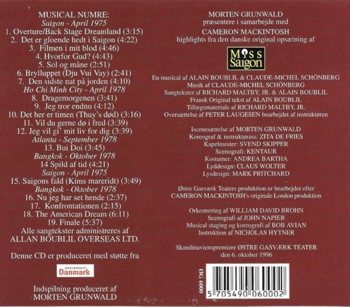 CD MISS SAIGON Original Dänemark Cast 1996 Musical Playback