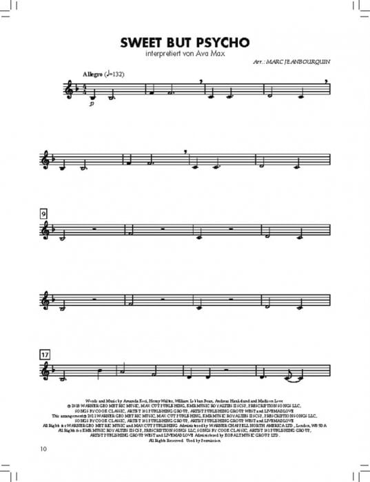 Noten Bl Serklasse Chart Hits Bassklarinette Tenorhorn Musical