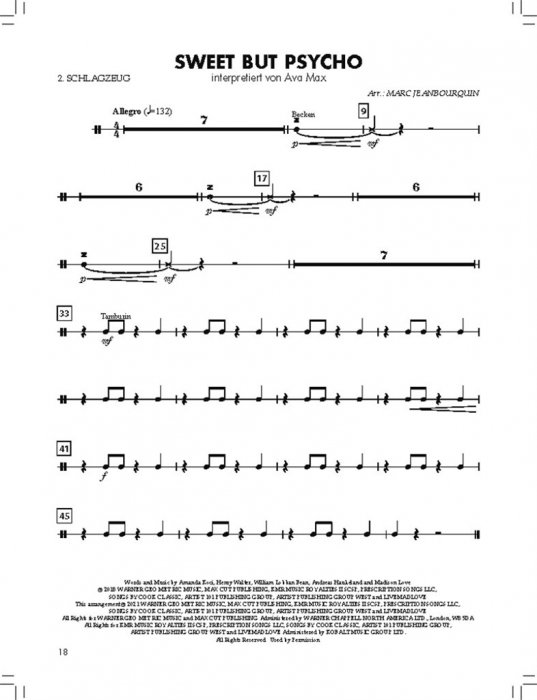 Sheet Music Bläserklasse Chart Hits Drums Musical CDs DVDs