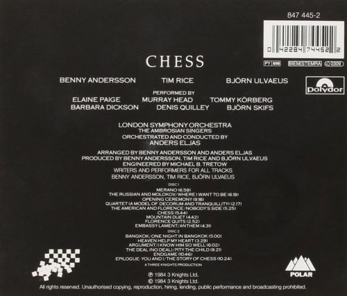 Cd Chess Studio Cast 1984 Musical Cds Dvds Soundofmusic Shop Song from the musical chess, performt by: cd chess studio cast 1984