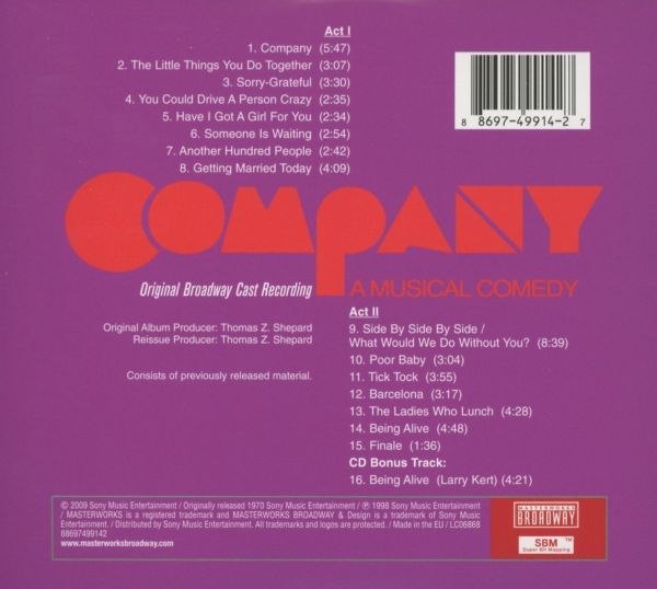 CD COMPANY - Original Broadway Cast 1970 --> Musical CDs, DVDs ...