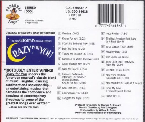 Cd Crazy For You Original Broadway Cast 1992 Musical Playback Playbacks Dvd Karaoke Cd Shop Noten Tickets