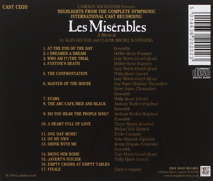 CD LES MISERABLES - Studio Cast 1988 - Highlights from the Complete ...