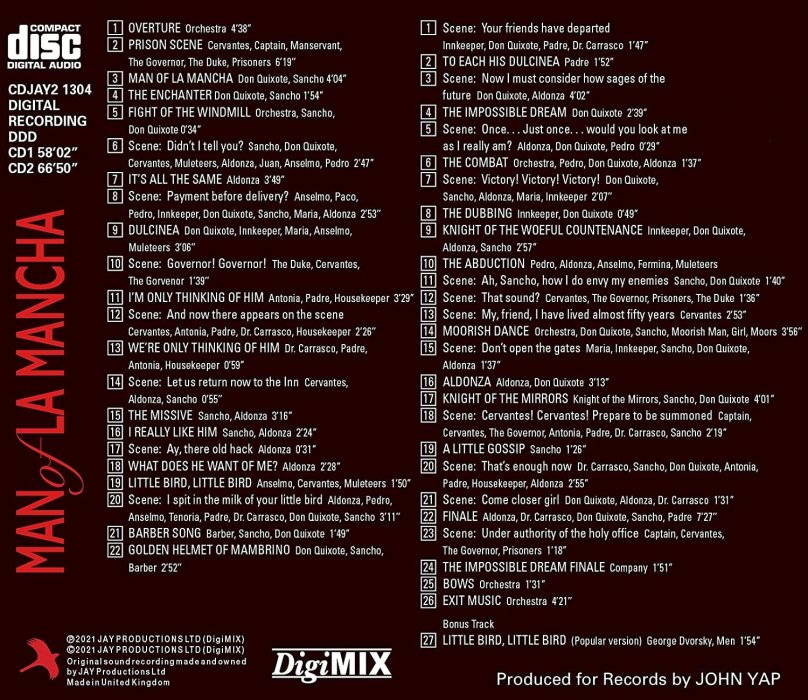 CD MAN OF LA MANCHA Original Covent Garden Festival Cast 2000