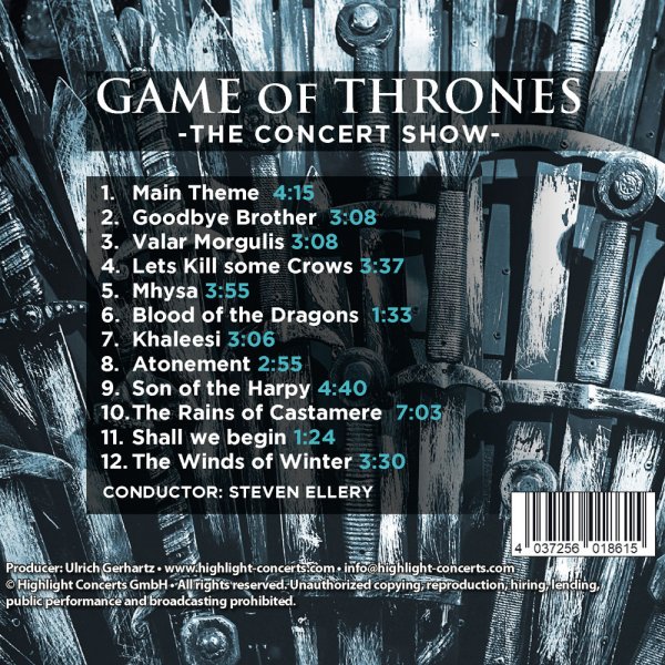 CD The Cinema Festival Symphonics Game Of Thrones The Concert Show Musical Playback