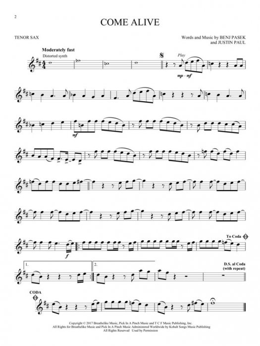 Sheet Music + Download-Playbacks THE GREATEST SHOWMAN (Tenor Saxophone ...